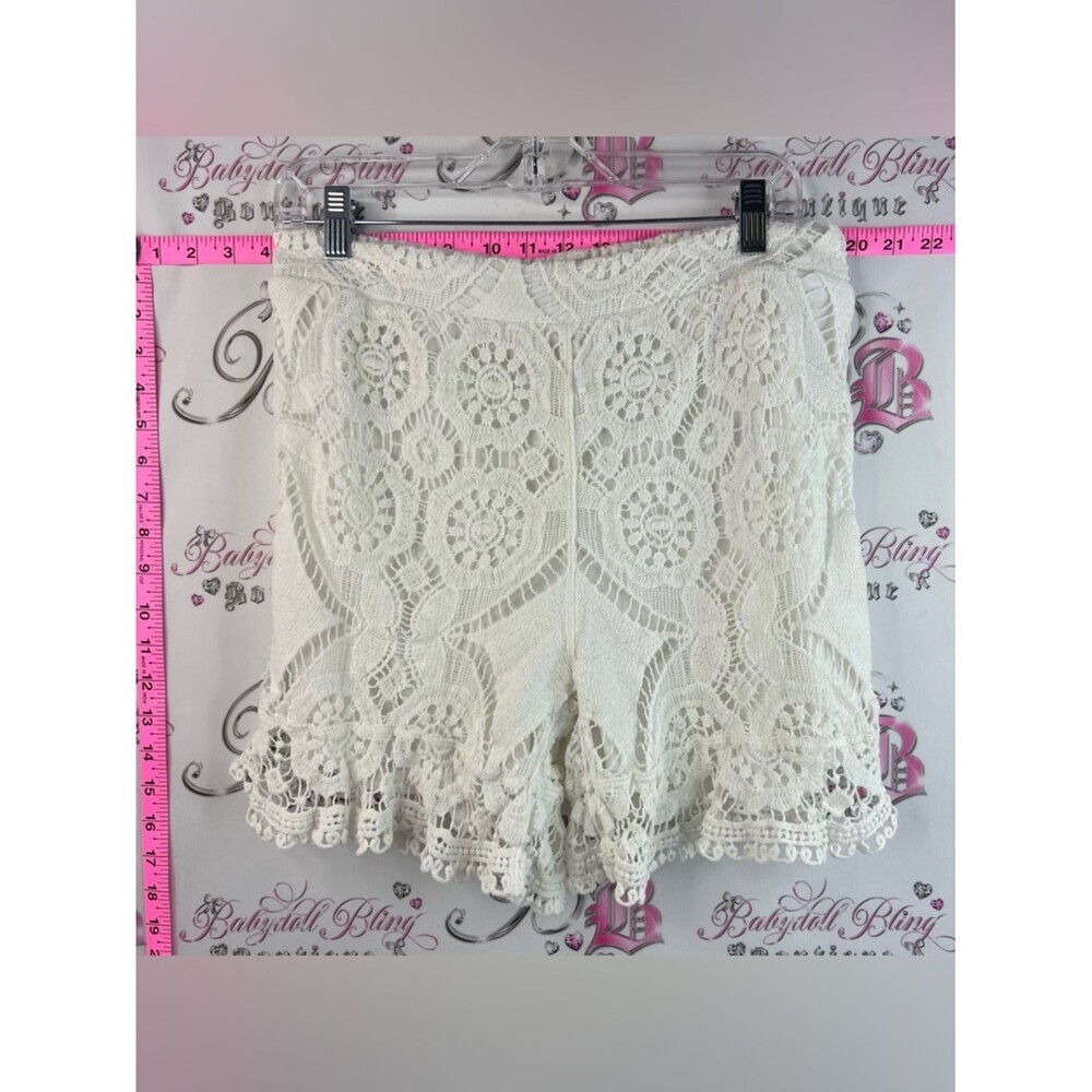 Adiva shorts knit crochet style cream White Crochet High-Waist Women's Shorts